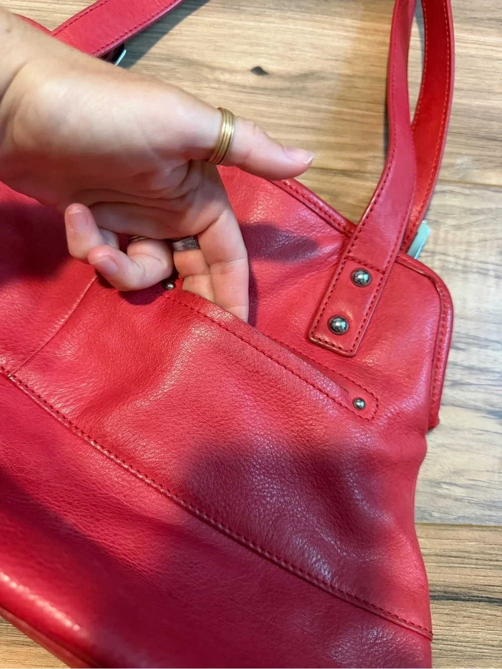 b. makowsky Red Leather Shoulder Tote